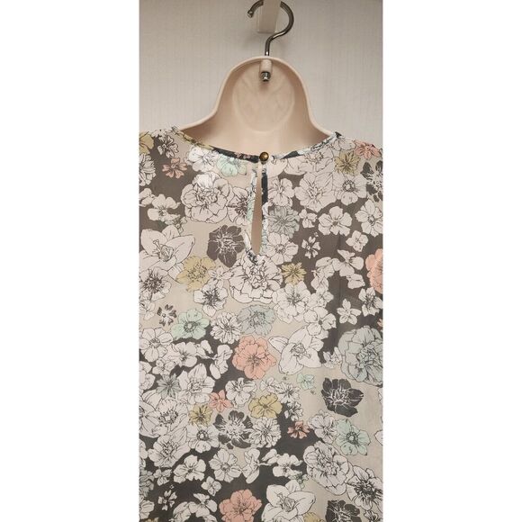 MOTHERHOOD Maternity Round Neck Floral Chiffon Multicolor Gray Blouse Size XS - Picture 7 of 11